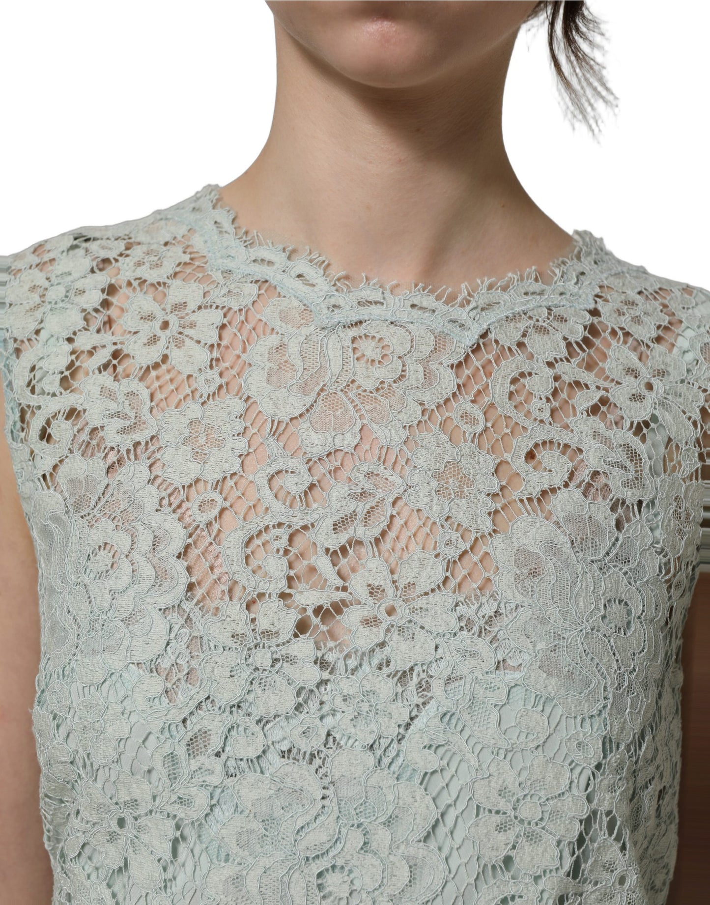 Dolce & Gabbana Mint Green Lace Sleeveless Knee Length Dress Dolce & Gabbana