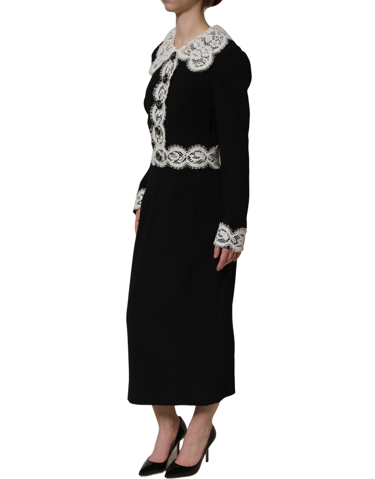 Dolce & Gabbana Black Lace Detailing Long Sleeves Midi Dress Dolce & Gabbana