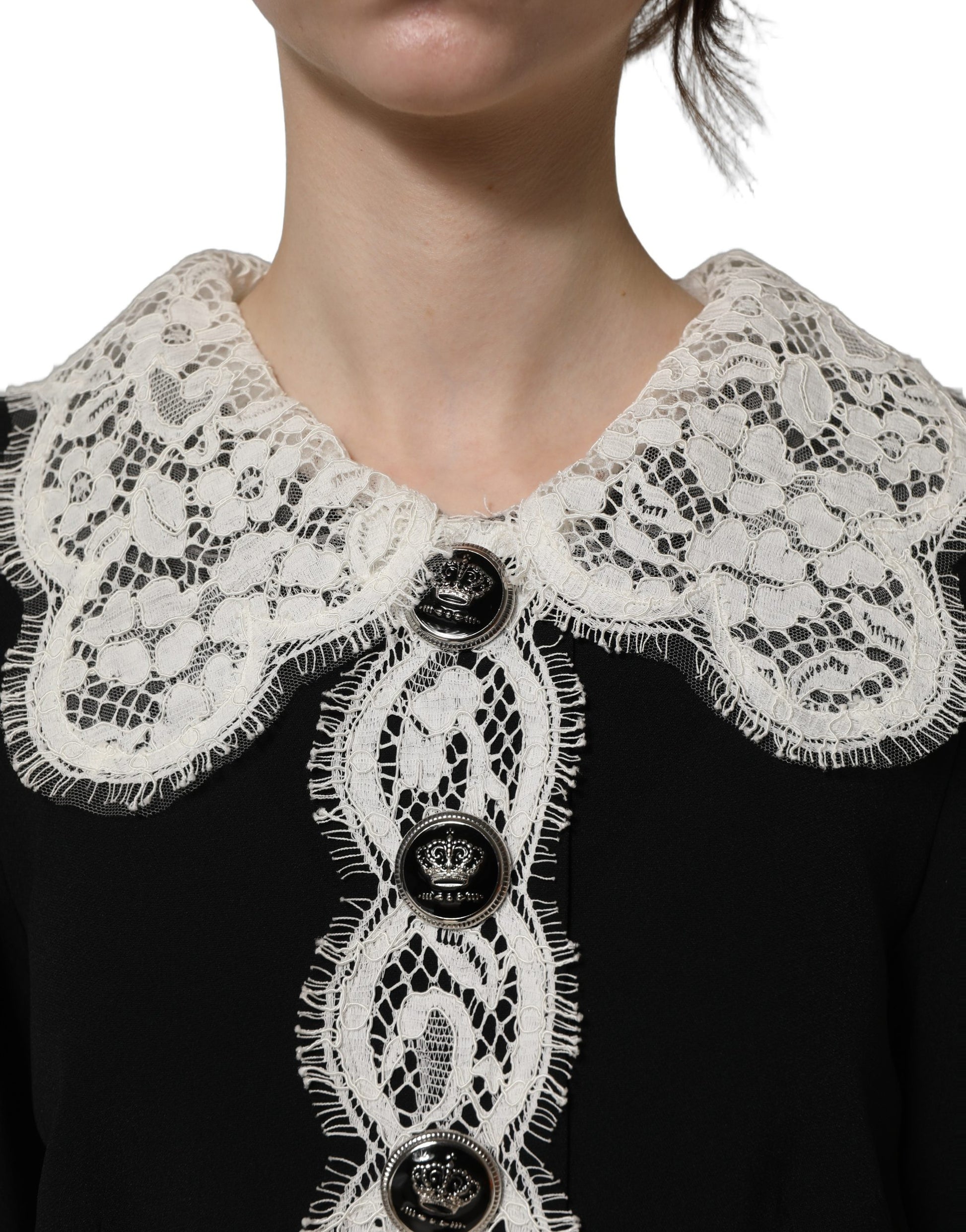 Dolce & Gabbana Black Lace Detailing Long Sleeves Midi Dress Dolce & Gabbana