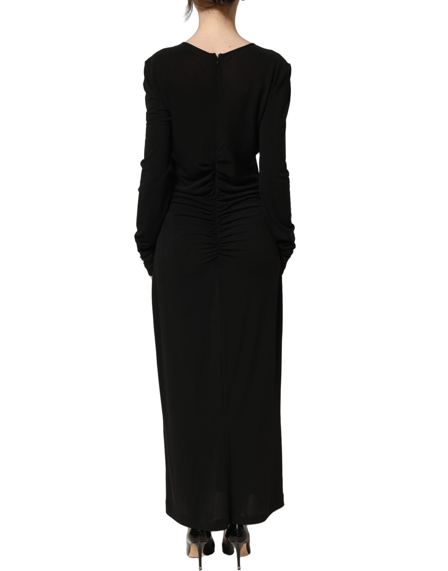 Dolce & Gabbana Black Cotton Long Sleeves Sheath Maxi Dress Dolce & Gabbana