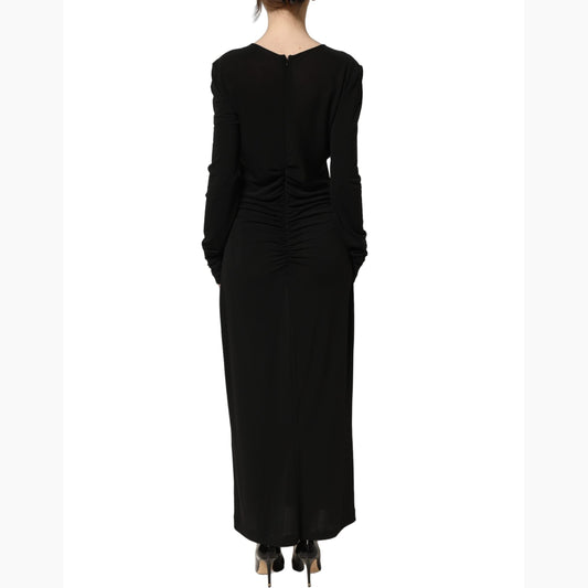 Dolce & Gabbana Black Cotton Long Sleeves Sheath Maxi Dress Dolce & Gabbana