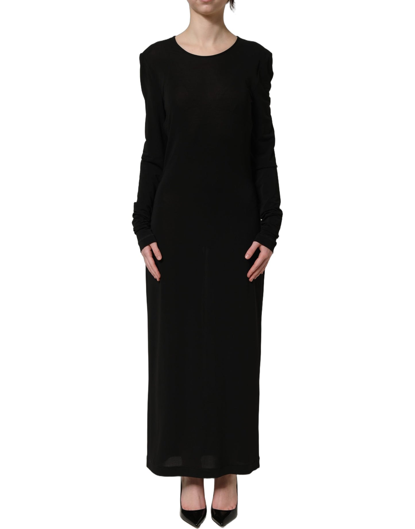 Dolce & Gabbana Black Cotton Long Sleeves Sheath Maxi Dress Dolce & Gabbana