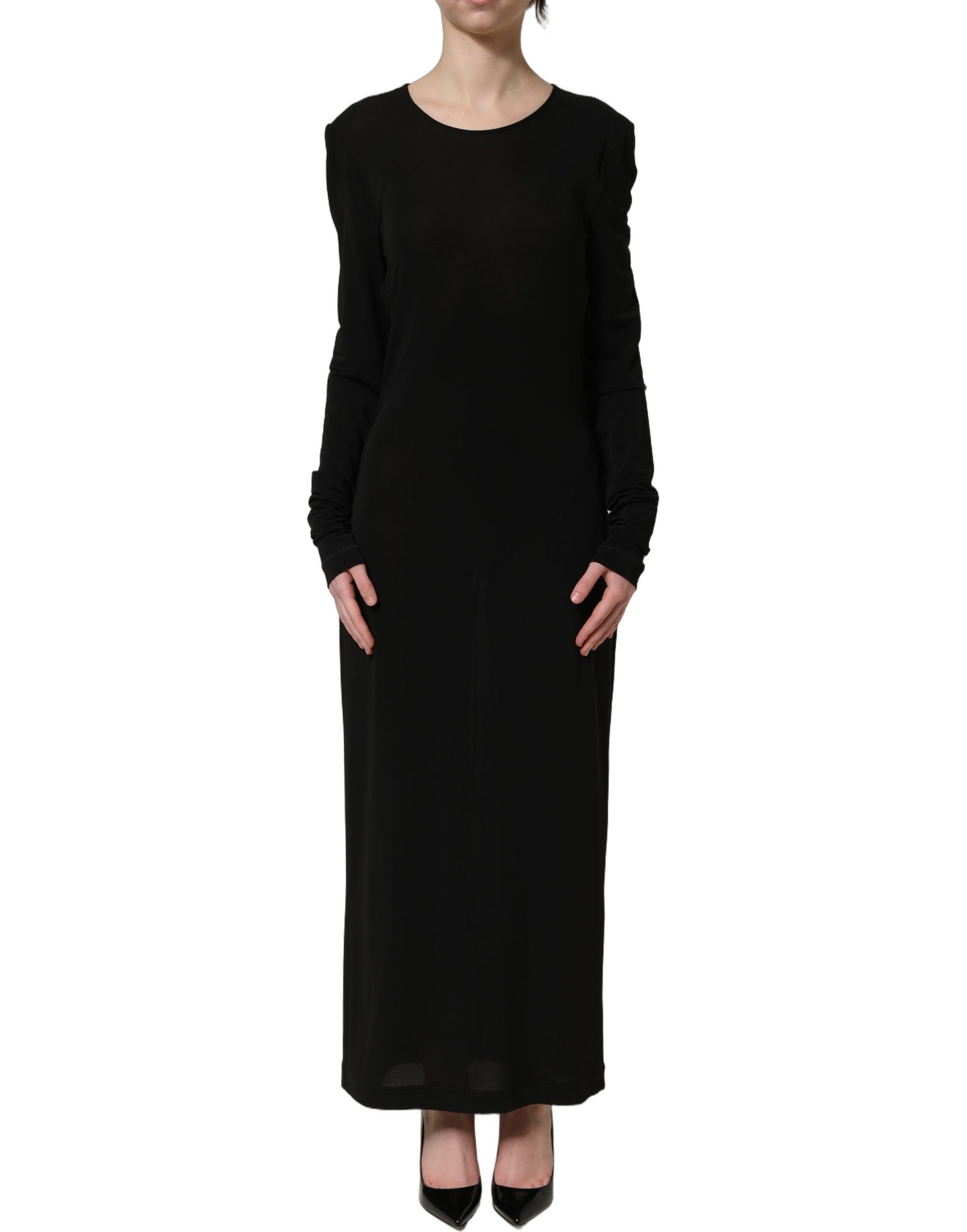 Dolce & Gabbana Black Cotton Long Sleeves Sheath Maxi Dress Dolce & Gabbana