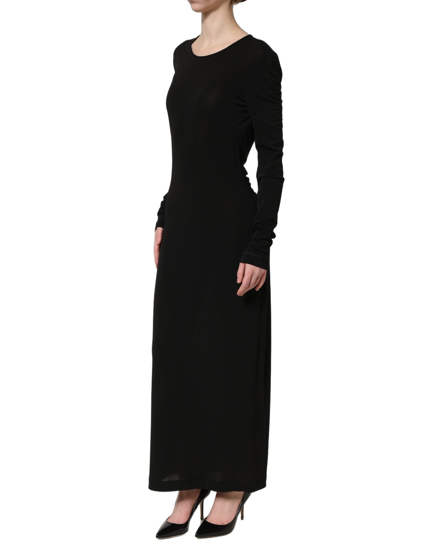 Dolce & Gabbana Black Cotton Long Sleeves Sheath Maxi Dress Dolce & Gabbana