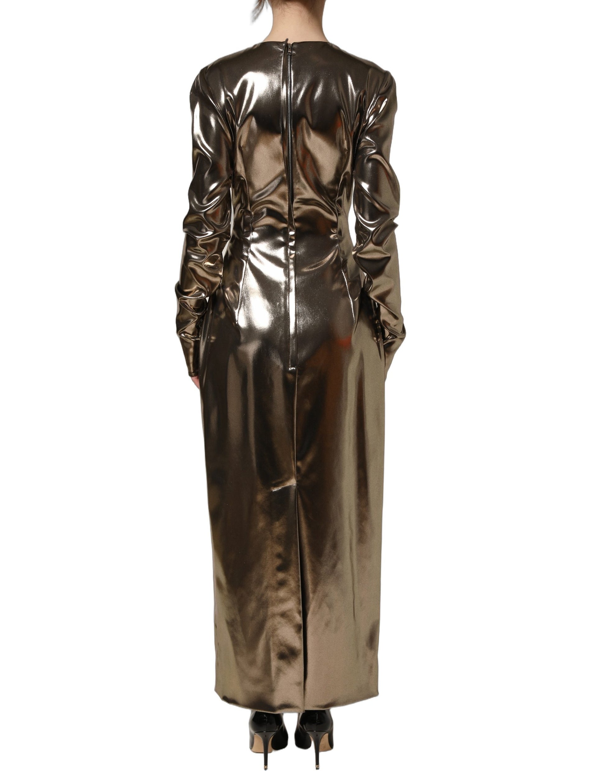 Dolce & Gabbana Metallic Gold Polyester LongSleeve Maxi Dress Dolce & Gabbana