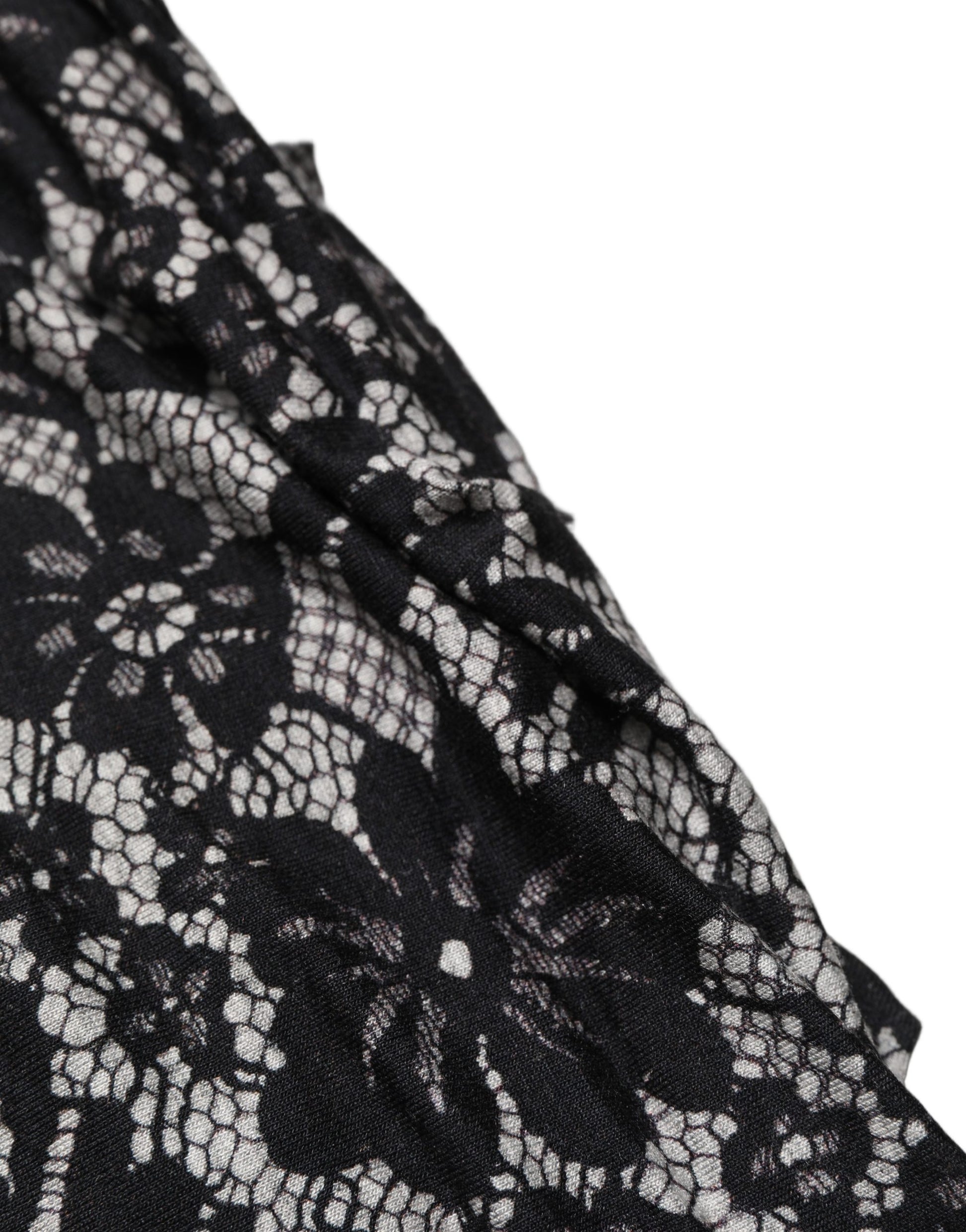 Dolce & Gabbana Black White Floral Lace Sleeveless Midi Dress Dolce & Gabbana
