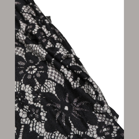 Dolce & Gabbana Black White Floral Lace Sleeveless Midi Dress Dolce & Gabbana