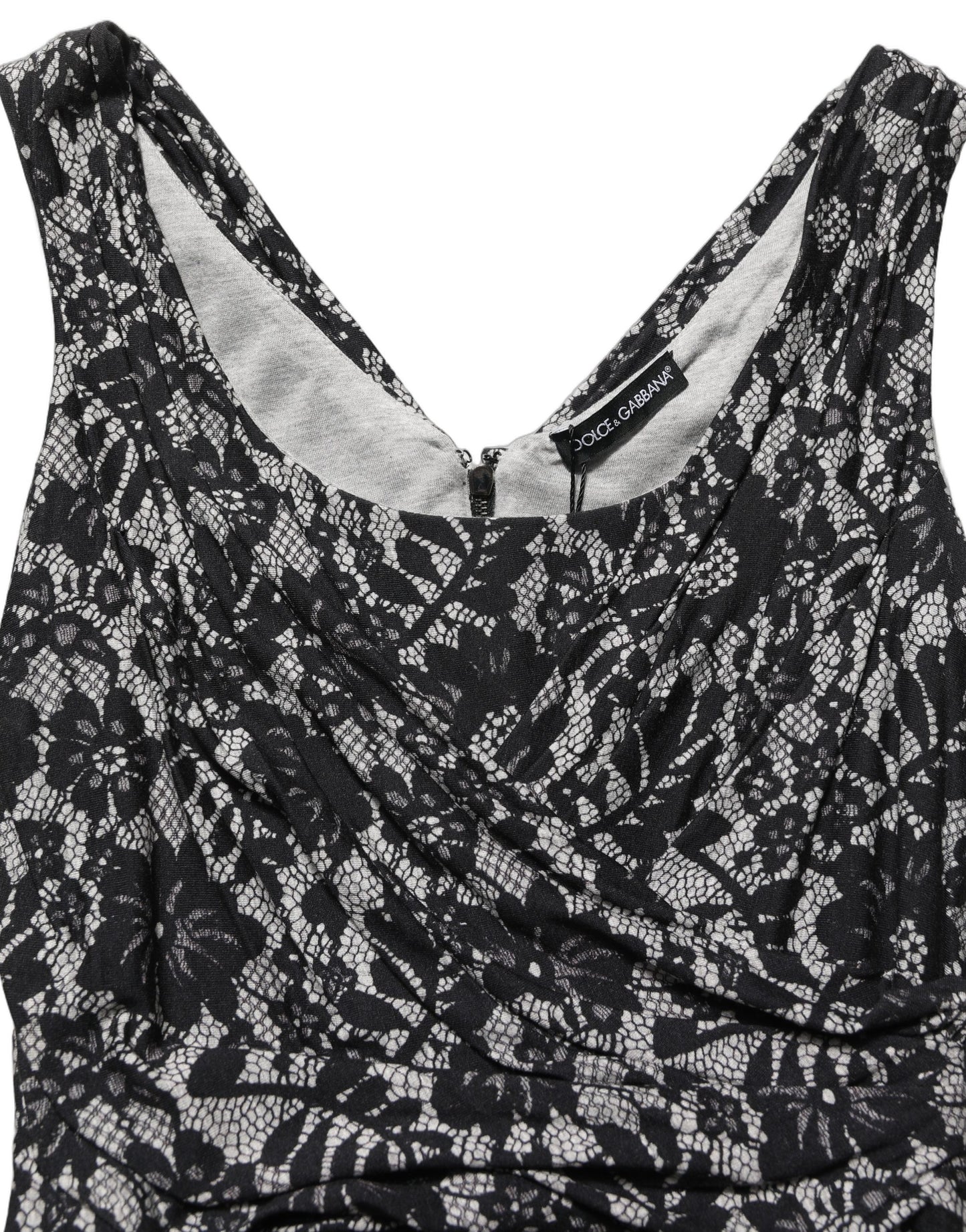 Dolce & Gabbana Black White Floral Lace Sleeveless Midi Dress Dolce & Gabbana