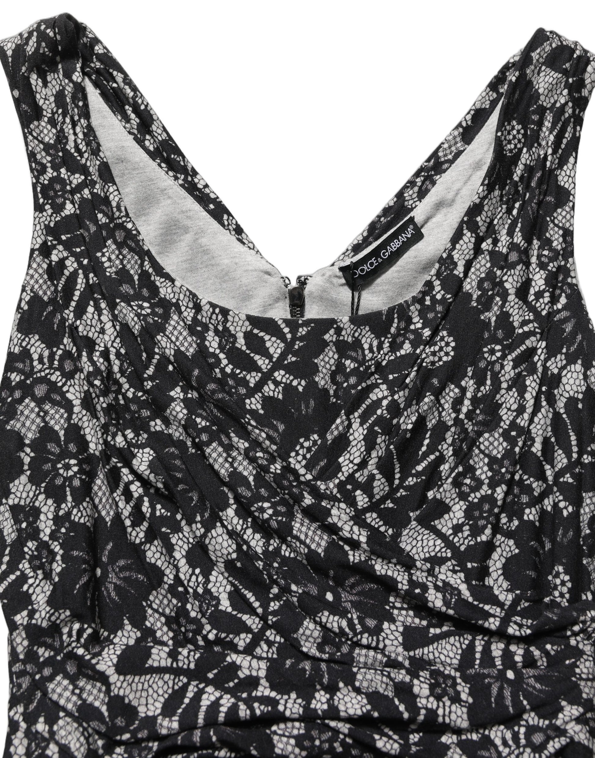 Dolce & Gabbana Black White Floral Lace Sleeveless Midi Dress Dolce & Gabbana