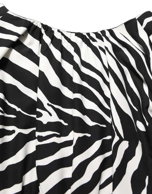 Dolce & Gabbana Black White Zebra Ruched Silk Mini Dress Dolce & Gabbana