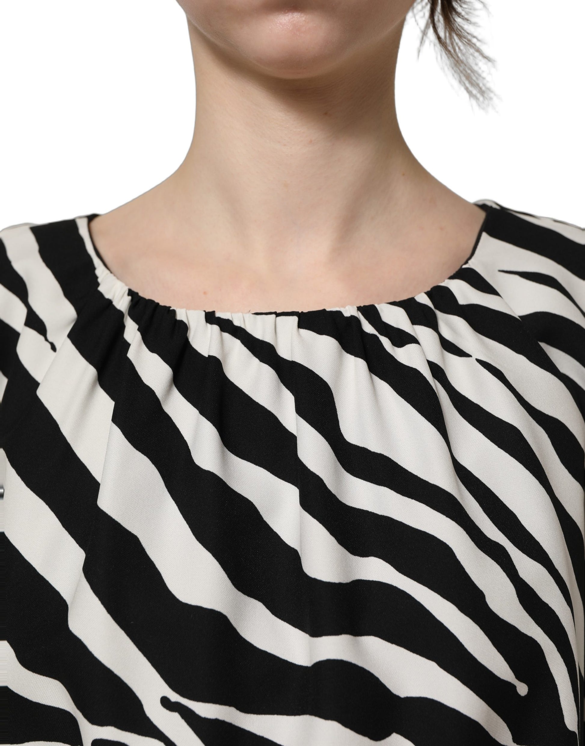 Dolce & Gabbana Black White Zebra Ruched Silk Mini Dress Dolce & Gabbana