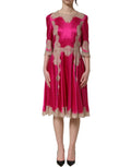 Dolce & Gabbana Fuchsia Pink Lace Detail A-line Midi Dress