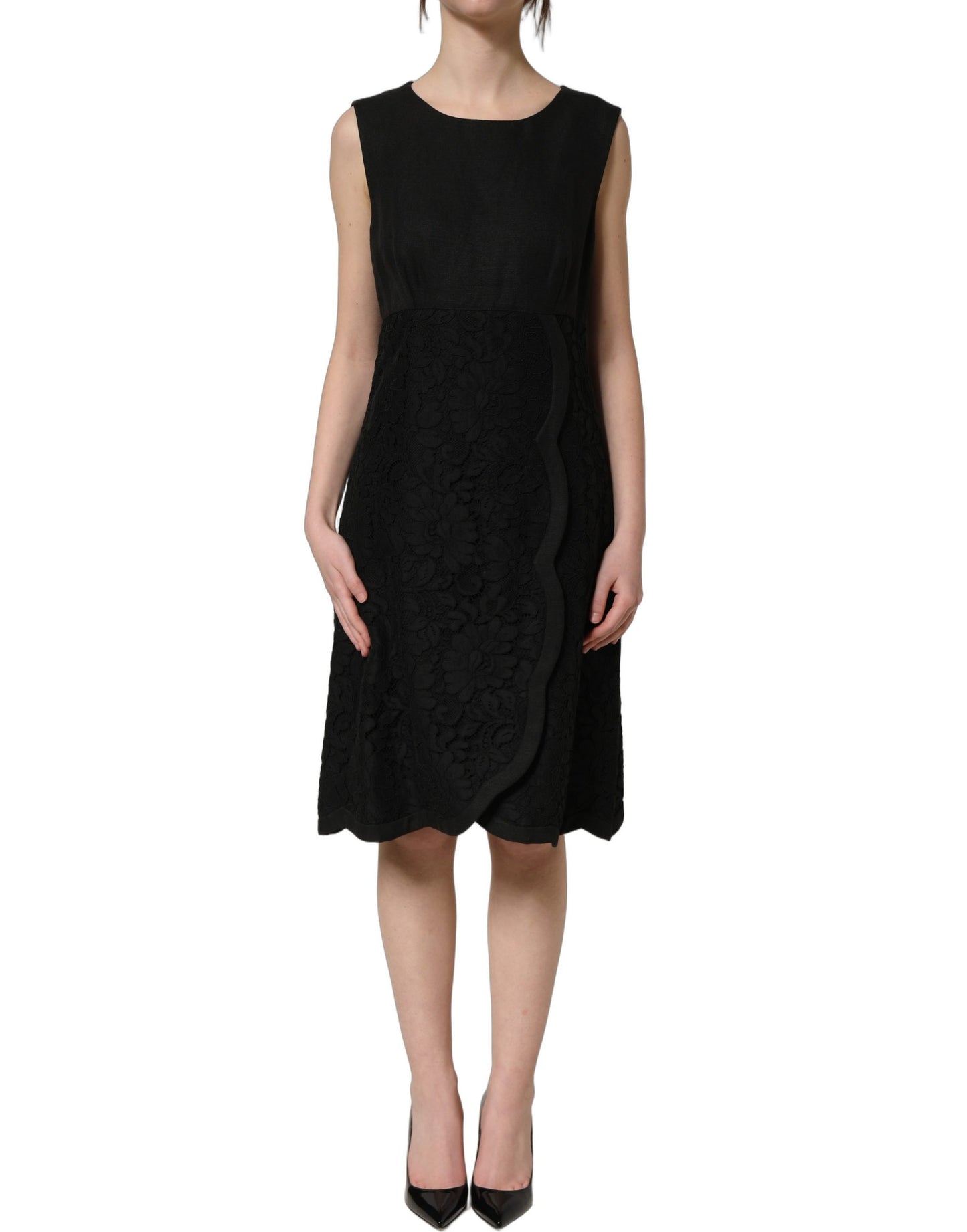 Dolce & Gabbana Black Floral Lace Sleeveless Shift Dress Dolce & Gabbana
