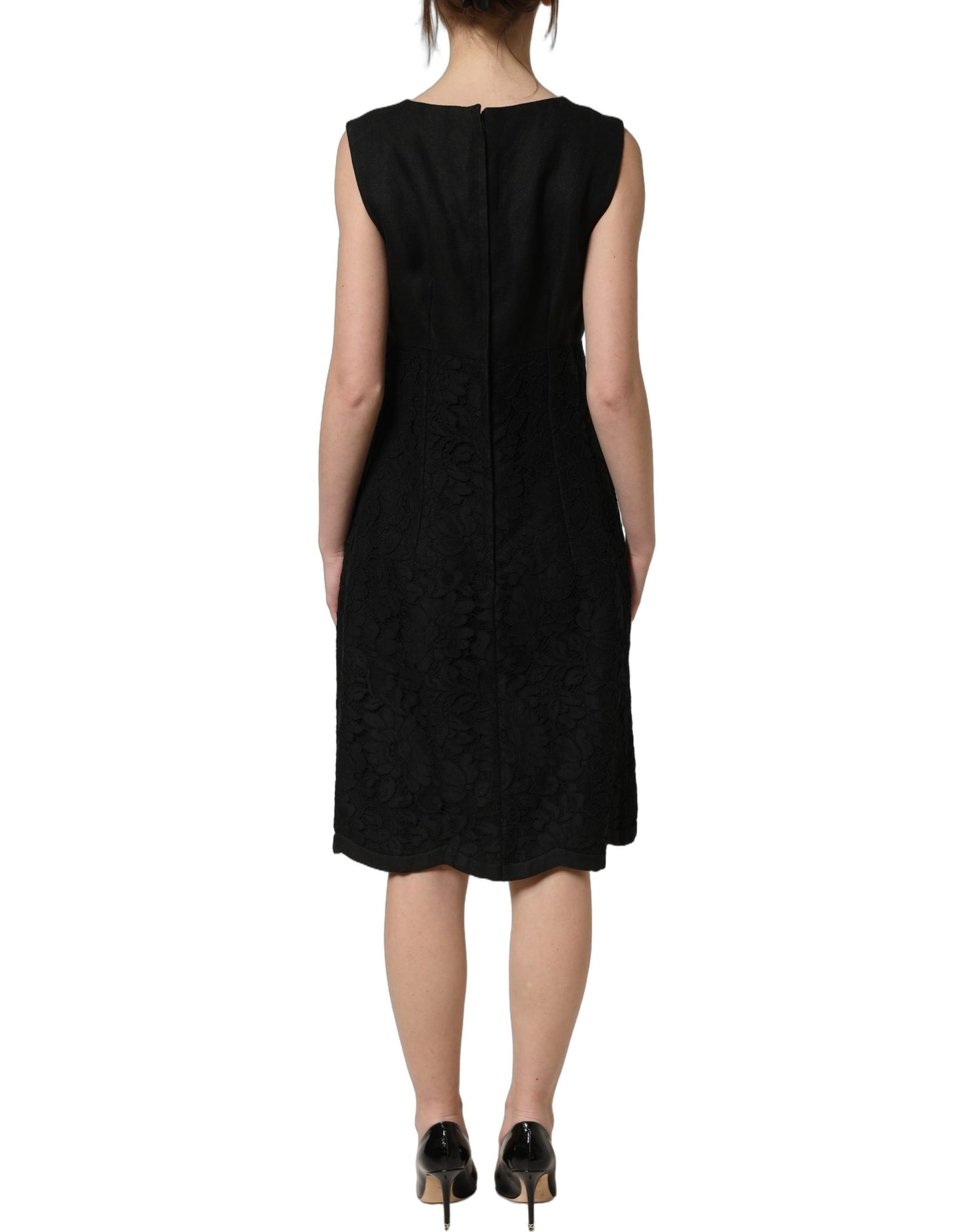 Dolce & Gabbana Black Floral Lace Sleeveless Shift Dress Dolce & Gabbana