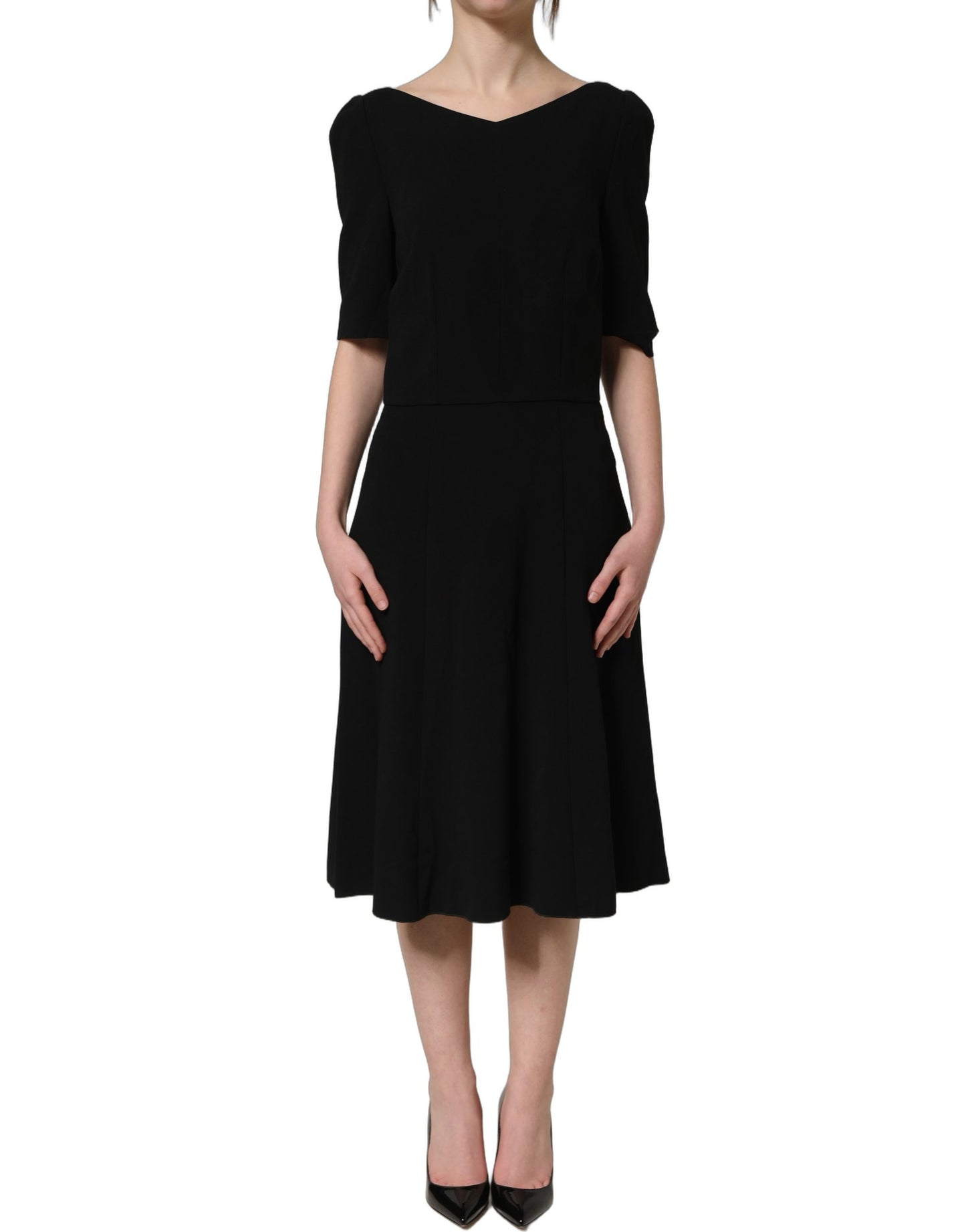 Dolce & Gabbana Black Viscose Short Sleeve A-line Midi Dress Dolce & Gabbana