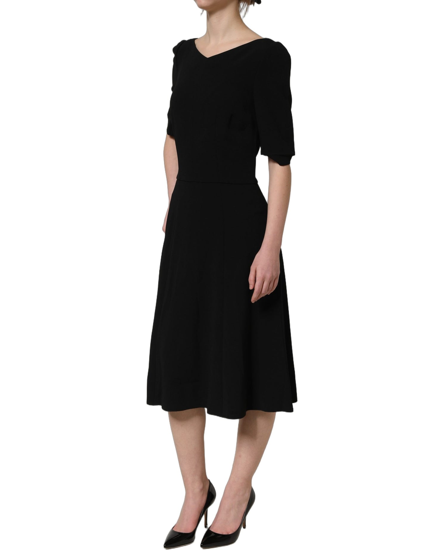 Dolce & Gabbana Black Viscose Short Sleeve A-line Midi Dress Dolce & Gabbana