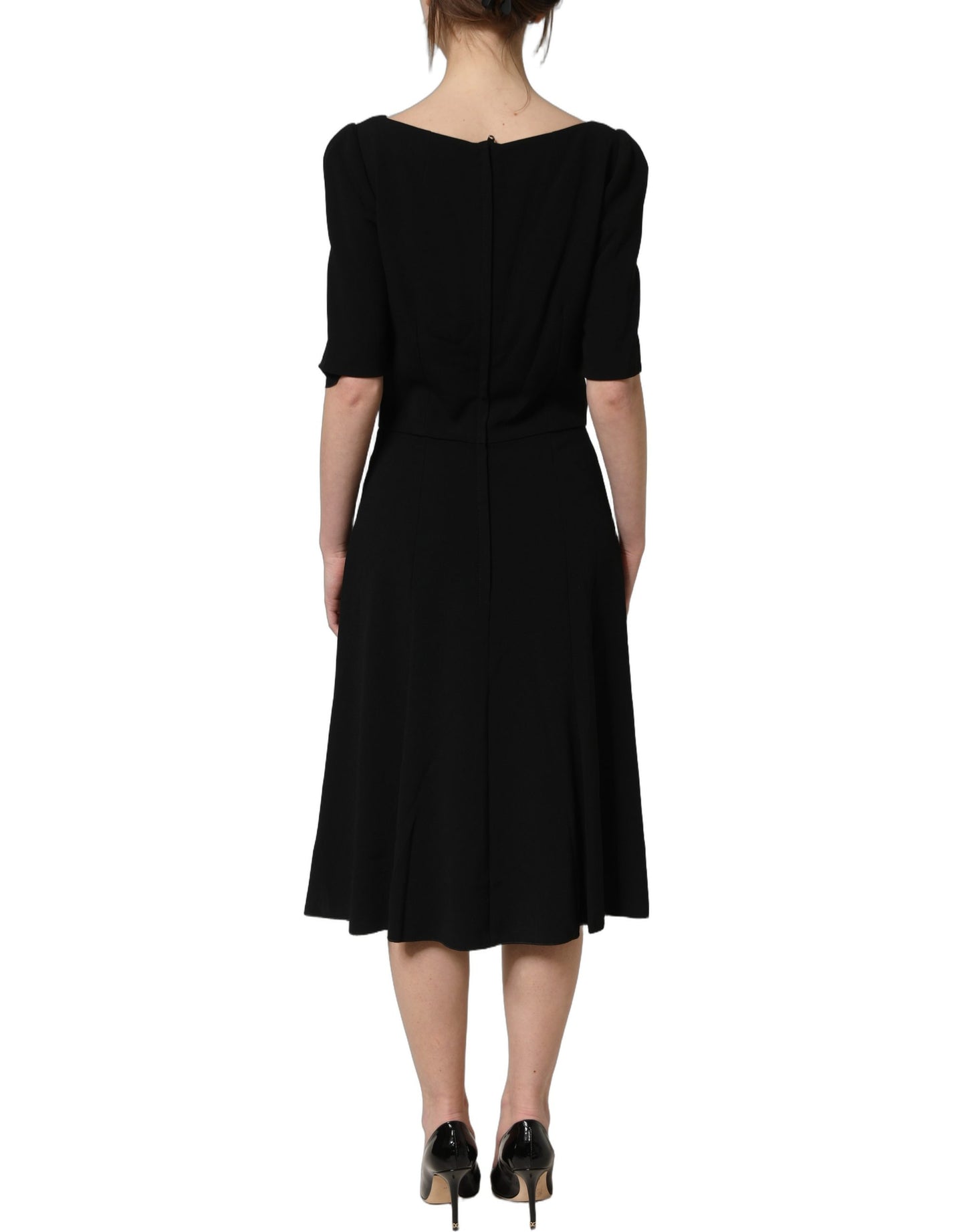 Dolce & Gabbana Black Viscose Short Sleeve A-line Midi Dress Dolce & Gabbana