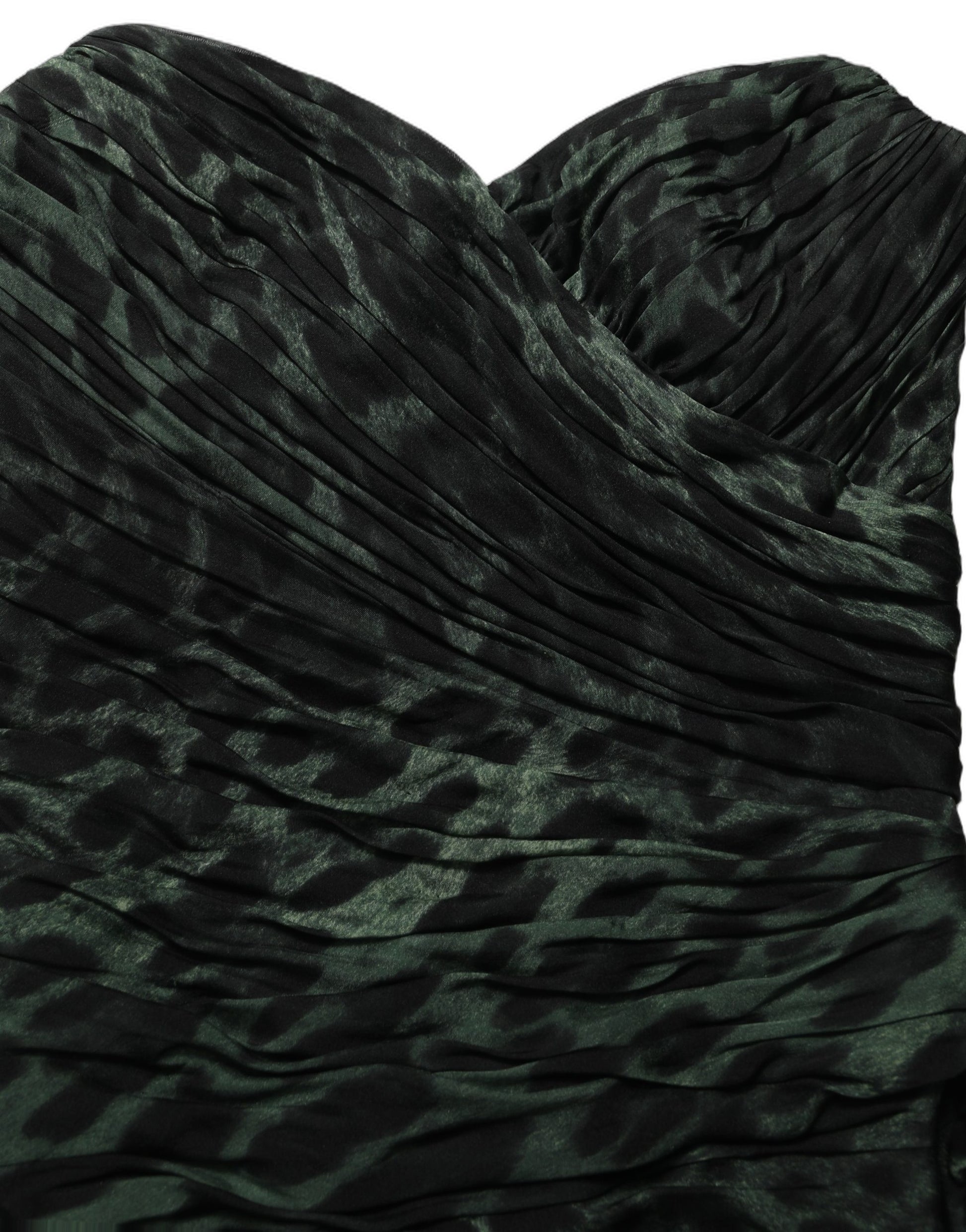 Dolce & Gabbana Green Leopard Print Bustier Draped Midi Dress Dolce & Gabbana