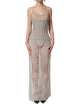 Dolce & Gabbana gray lace corset-style bodice maxi dress with intricate detailing and elegant design.