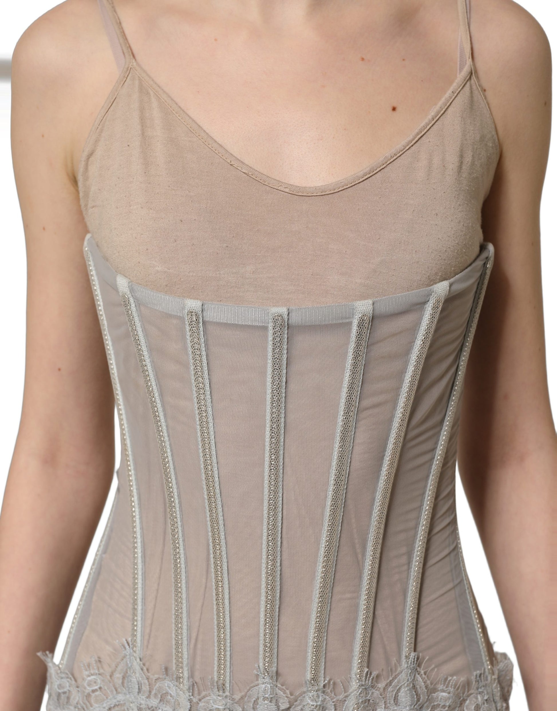 Dolce & Gabbana Gray Lace Corset Style Bodice Maxi Dress Dolce & Gabbana