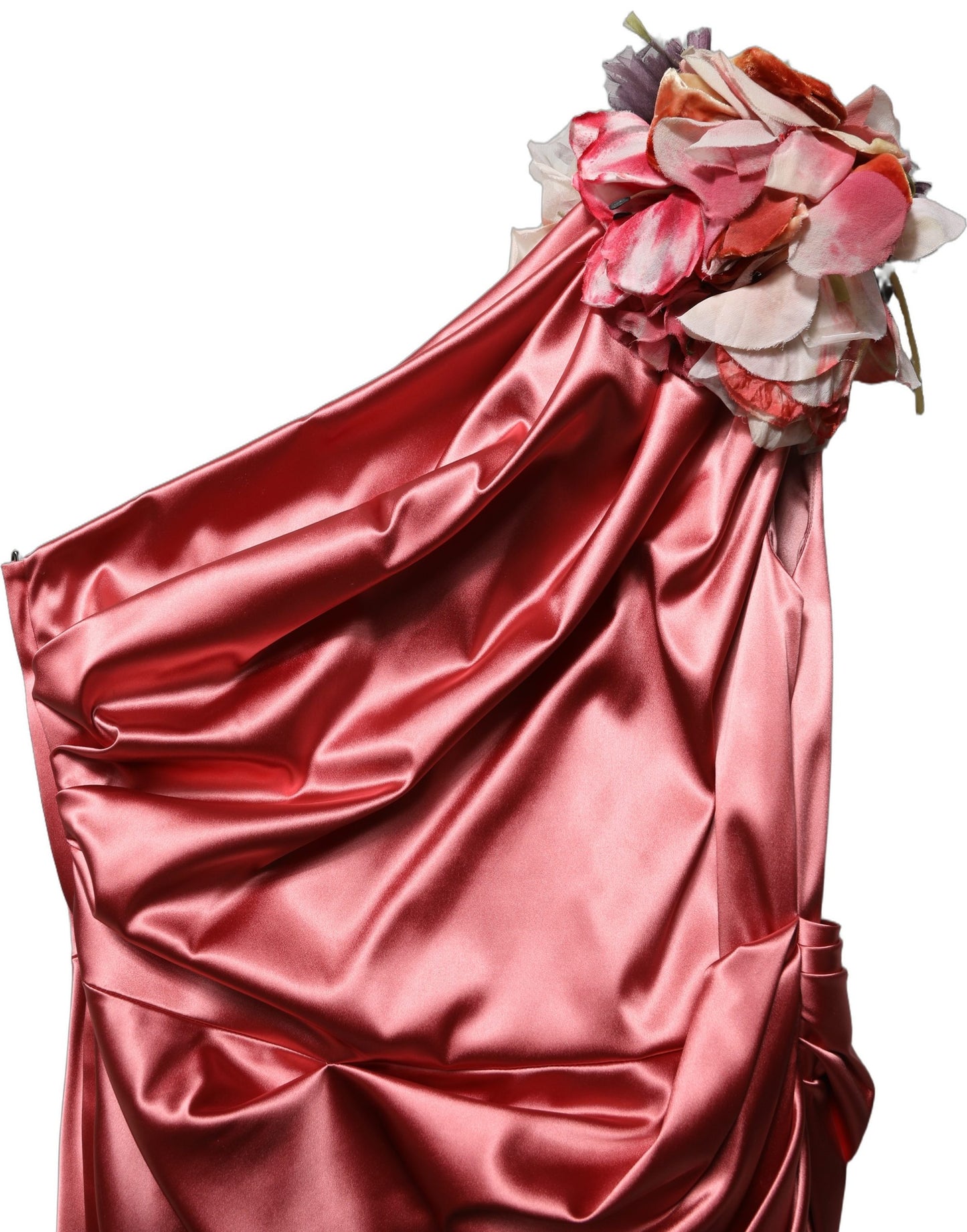 Dolce & Gabbana Pink Draped Midi Flower Appliques Dress Dolce & Gabbana
