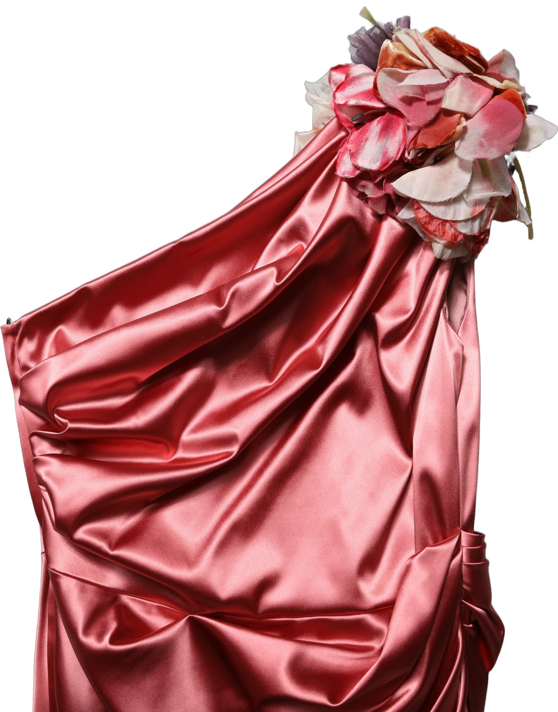 Dolce & Gabbana Pink Draped Midi Flower Appliques Dress Dolce & Gabbana