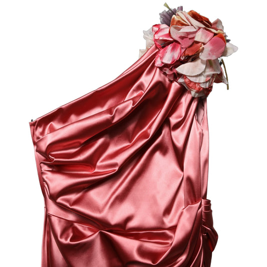 Dolce & Gabbana Pink Draped Midi Flower Appliques Dress Dolce & Gabbana