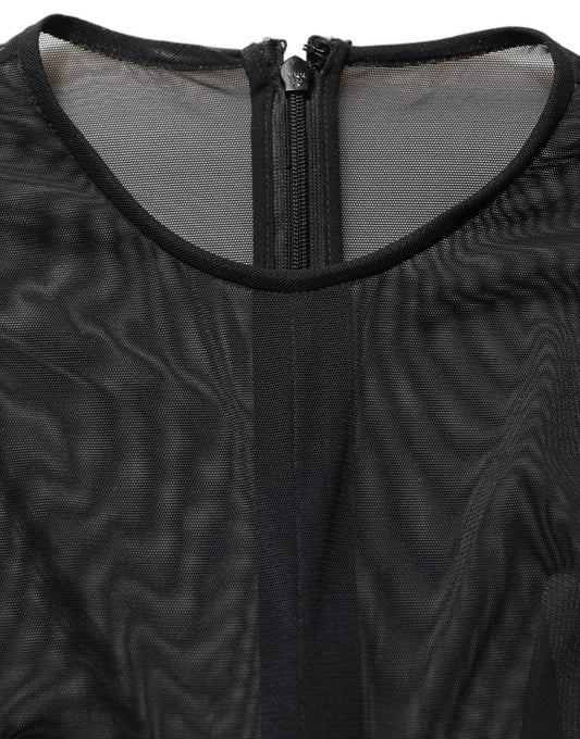 Dolce & Gabbana Black Long Sleeve Sheer Fitted Maxi Dress Dolce & Gabbana