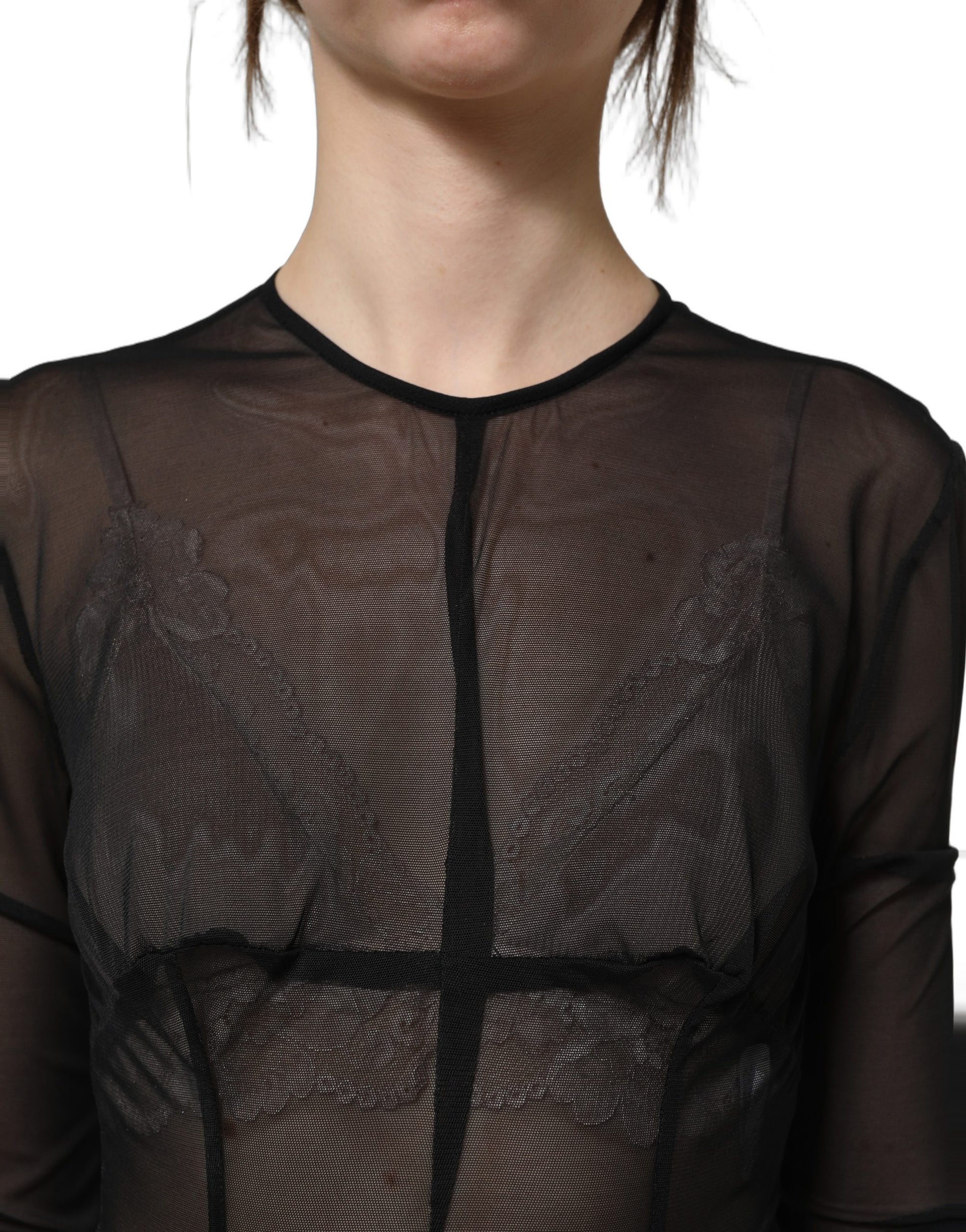 Dolce & Gabbana Black Long Sleeve Sheer Fitted Maxi Dress Dolce & Gabbana