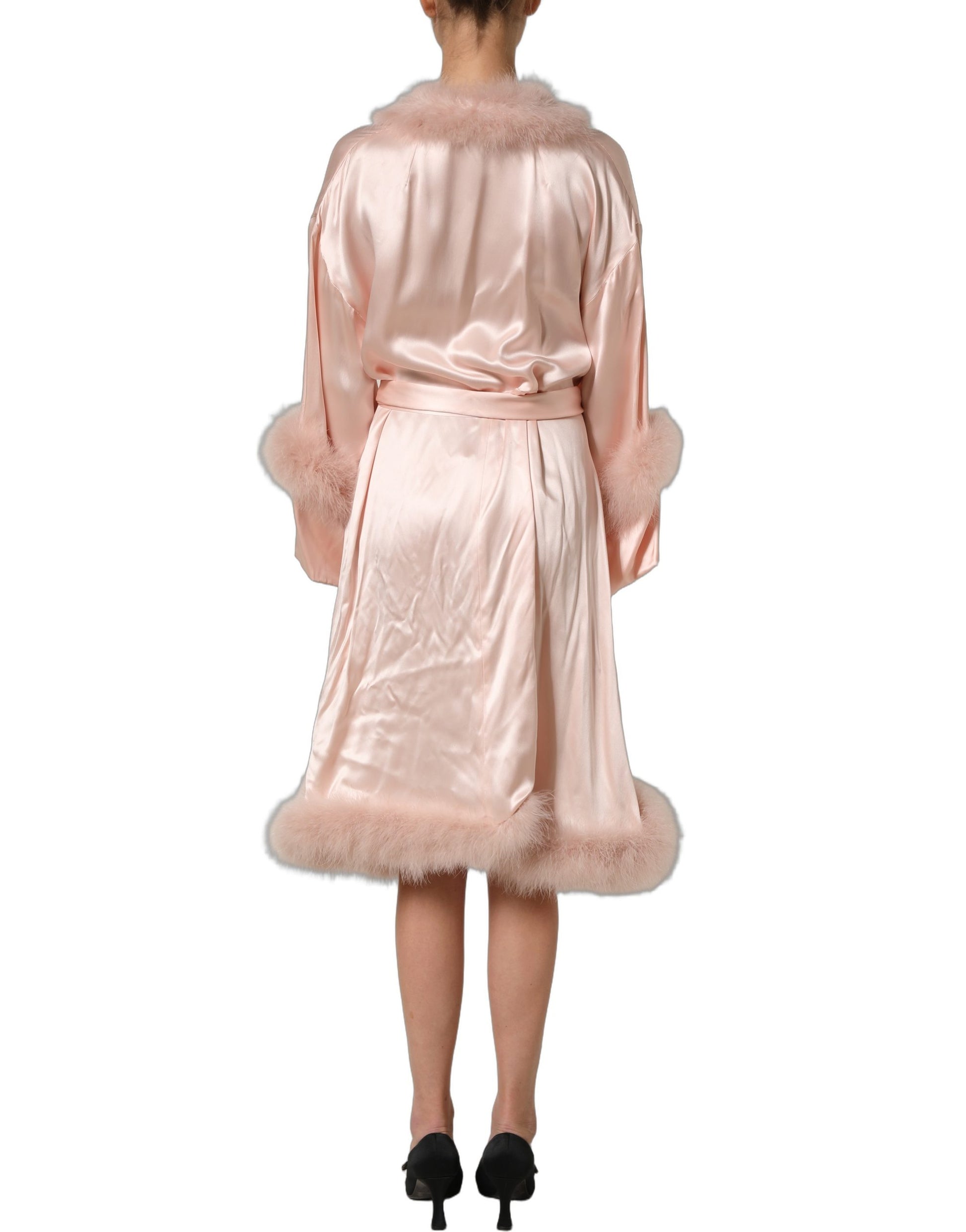 Dolce & Gabbana Light Pink Silk Turkey Feather Wrap Midi Dress Dolce & Gabbana