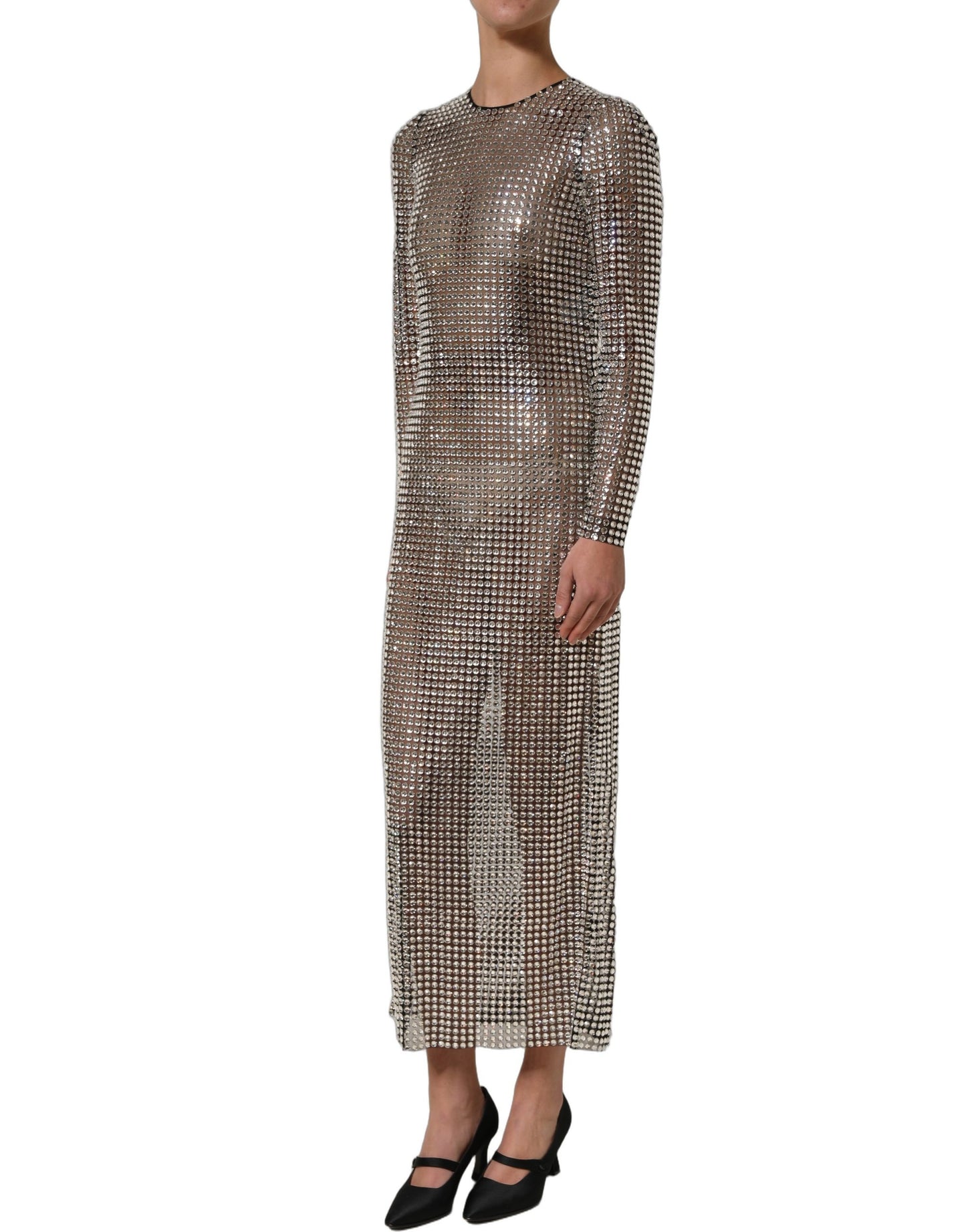 Dolce & Gabbana Beige Crystal Embellished Long Gown Dress Dolce & Gabbana
