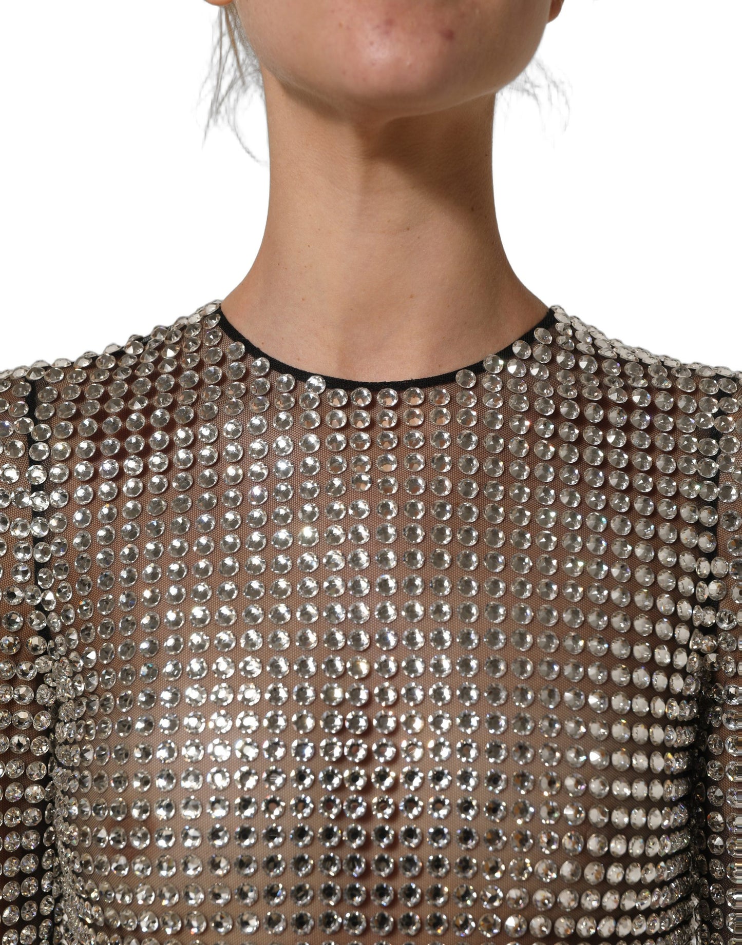 Dolce & Gabbana Beige Crystal Embellished Long Gown Dress Dolce & Gabbana