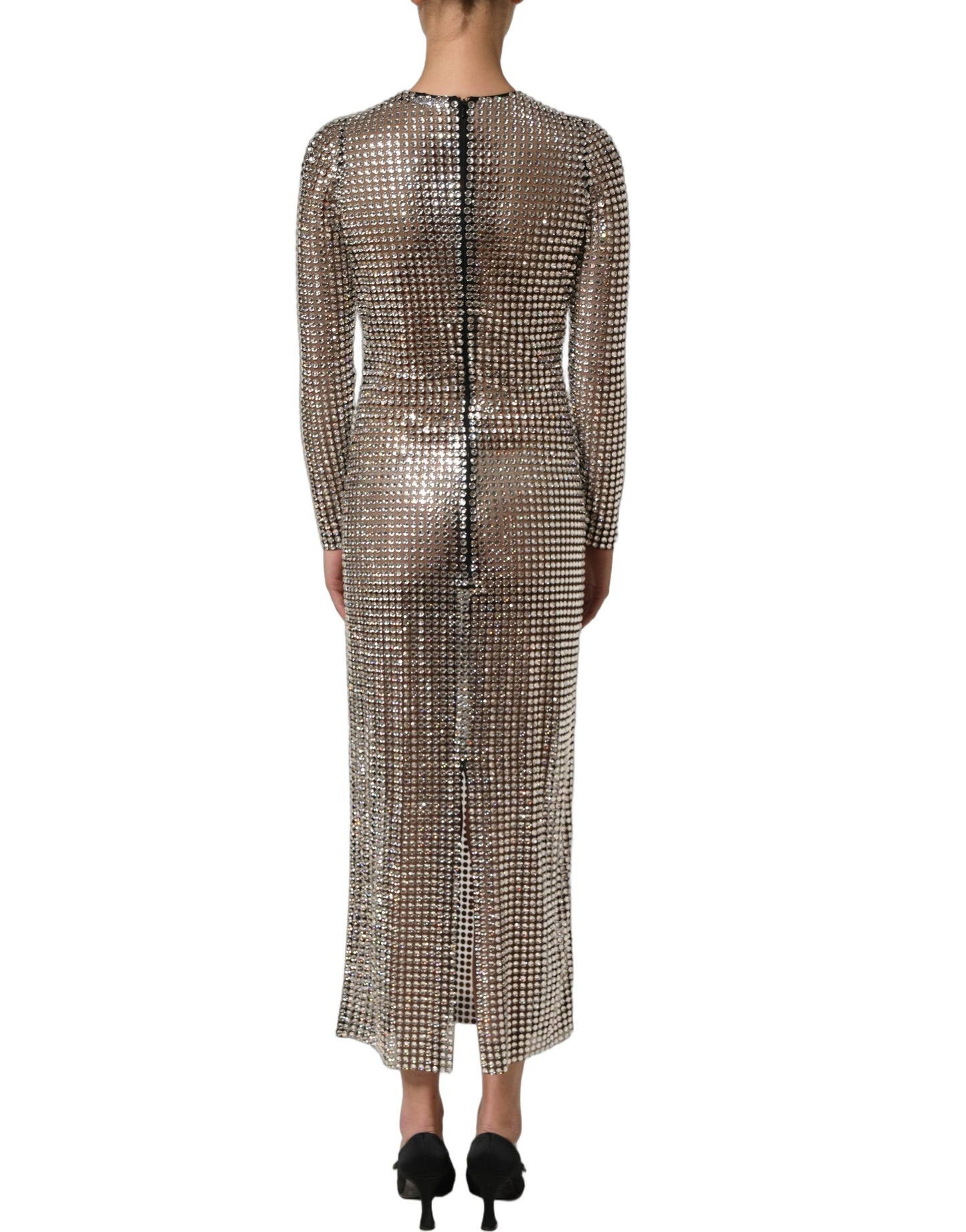 Dolce & Gabbana Beige Crystal Embellished Long Gown Dress Dolce & Gabbana