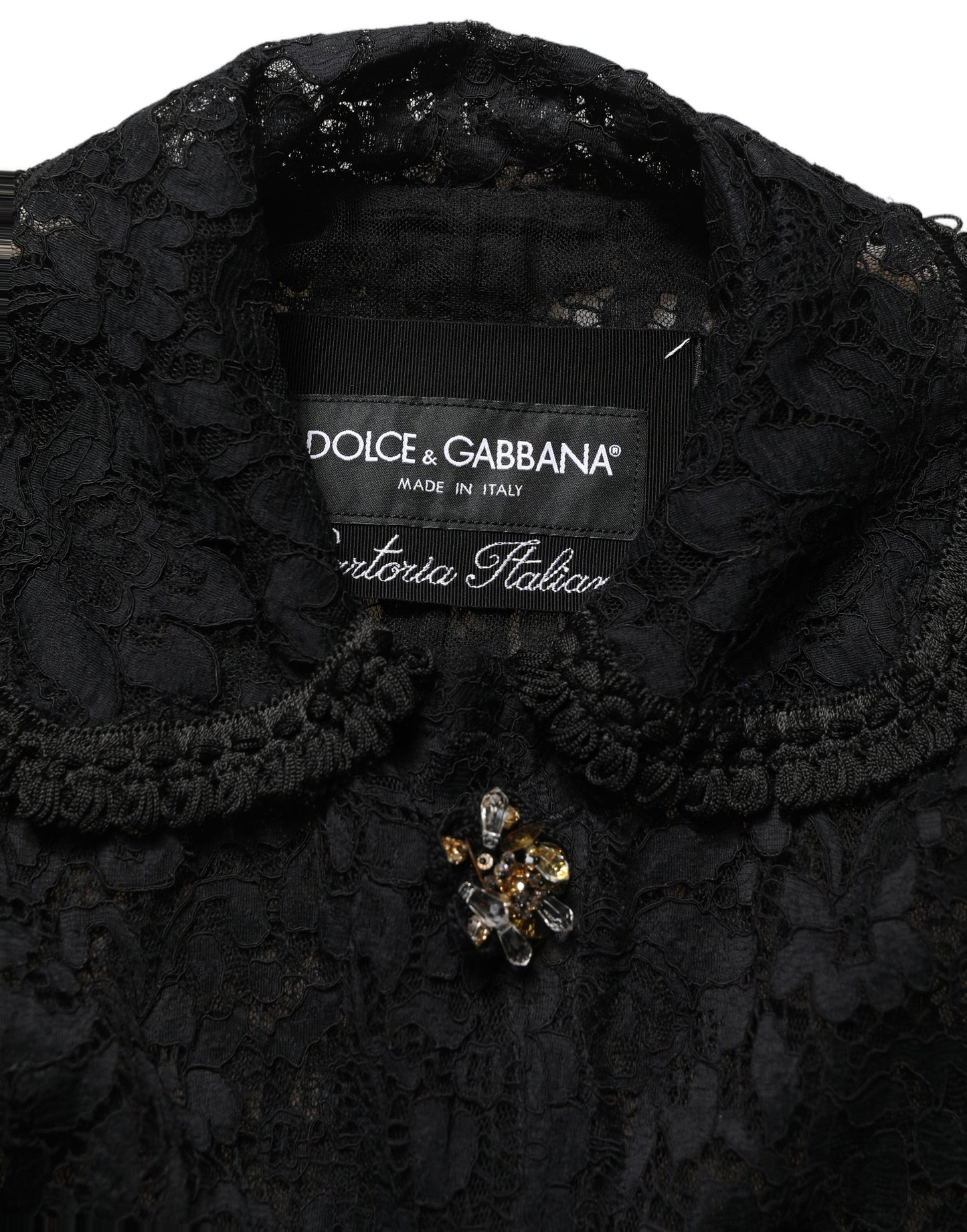 Dolce & Gabbana Black Embellished Guipure Lace Coat Jacket