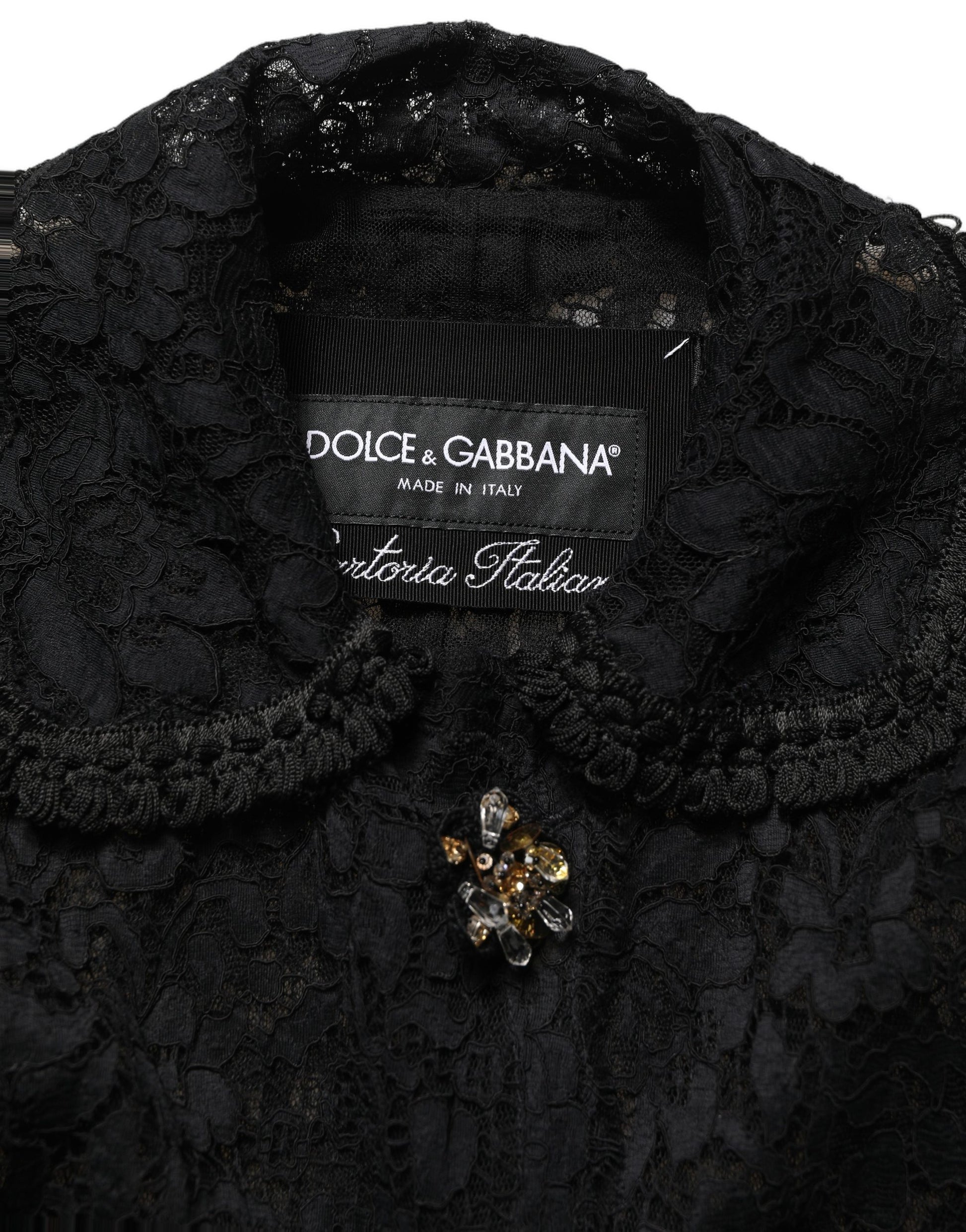 Dolce & Gabbana Black Embellished Guipure Lace Coat Jacket