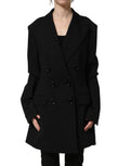 Dolce & Gabbana black double-breasted crepe blazer jacket with structured fit and classic lapels.