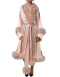 Light pink silk robe jacket with Turkish feather accents by Dolce & Gabbana, featuring luxurious feather details and elegant design.