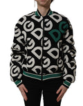 Dolce & Gabbana multicolor logo full zip bomber jacket with vibrant design and ribbed cuffs, front zip closure, and stylish silhouette.