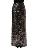 Dolce & Gabbana brown pencil skirt with sequinned embellishments and tailored cut, showcasing luxurious fashion details.
