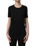 Black cotton Dolce & Gabbana short sleeve crew neck T-shirt with a classic fit and simple design.