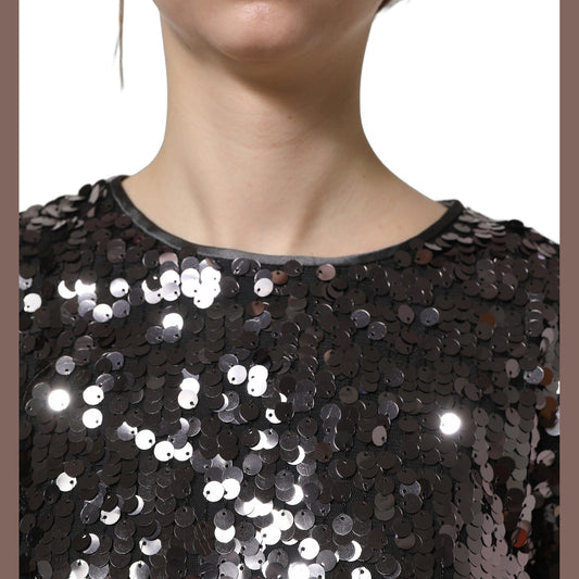 Dolce & Gabbana Black Sequined Long Sleeves Crop Blouse Top