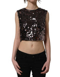 Purple sequined sleeveless cropped tank top by Dolce & Gabbana, featuring shimmering embellishments and a fitted design.