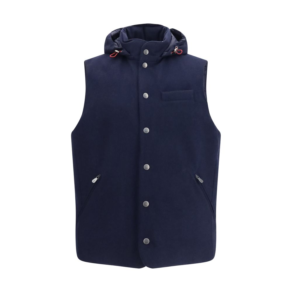 Brunello Cucinelli Blue Wool Oves Aries Sleeveless Jacket Brunello Cucinelli