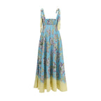 Alemais multicolor linen casual dress with a relaxed fit, featuring vibrant patterns and lightweight fabric for warm-weather wear.