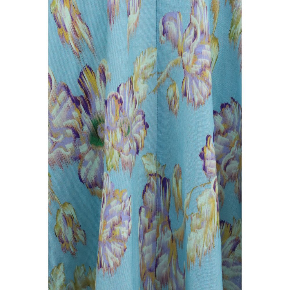 Alemais multicolor linen casual dress displayed on a hanger, featuring a relaxed fit with vibrant, multicolored fabric and lightweight texture.