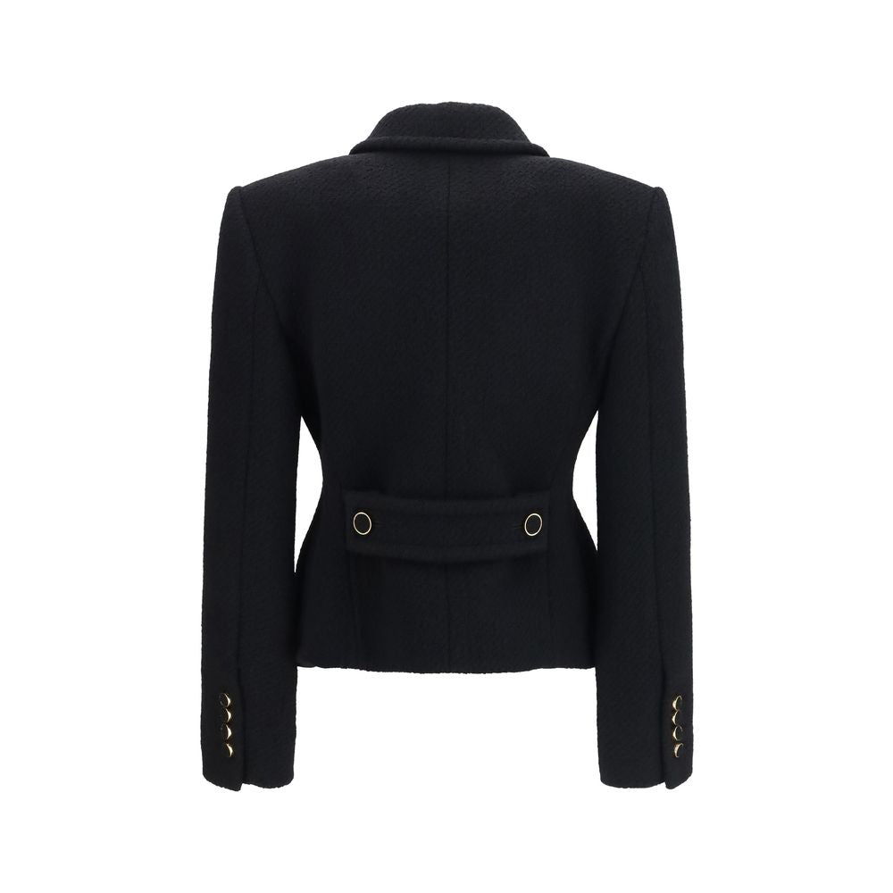 Chloé black wool blazer with tailored fit and button details, featuring classic lapel design and structured shoulders.