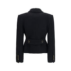 Chloé black wool blazer with tailored fit and button details, featuring classic lapel design and structured shoulders.