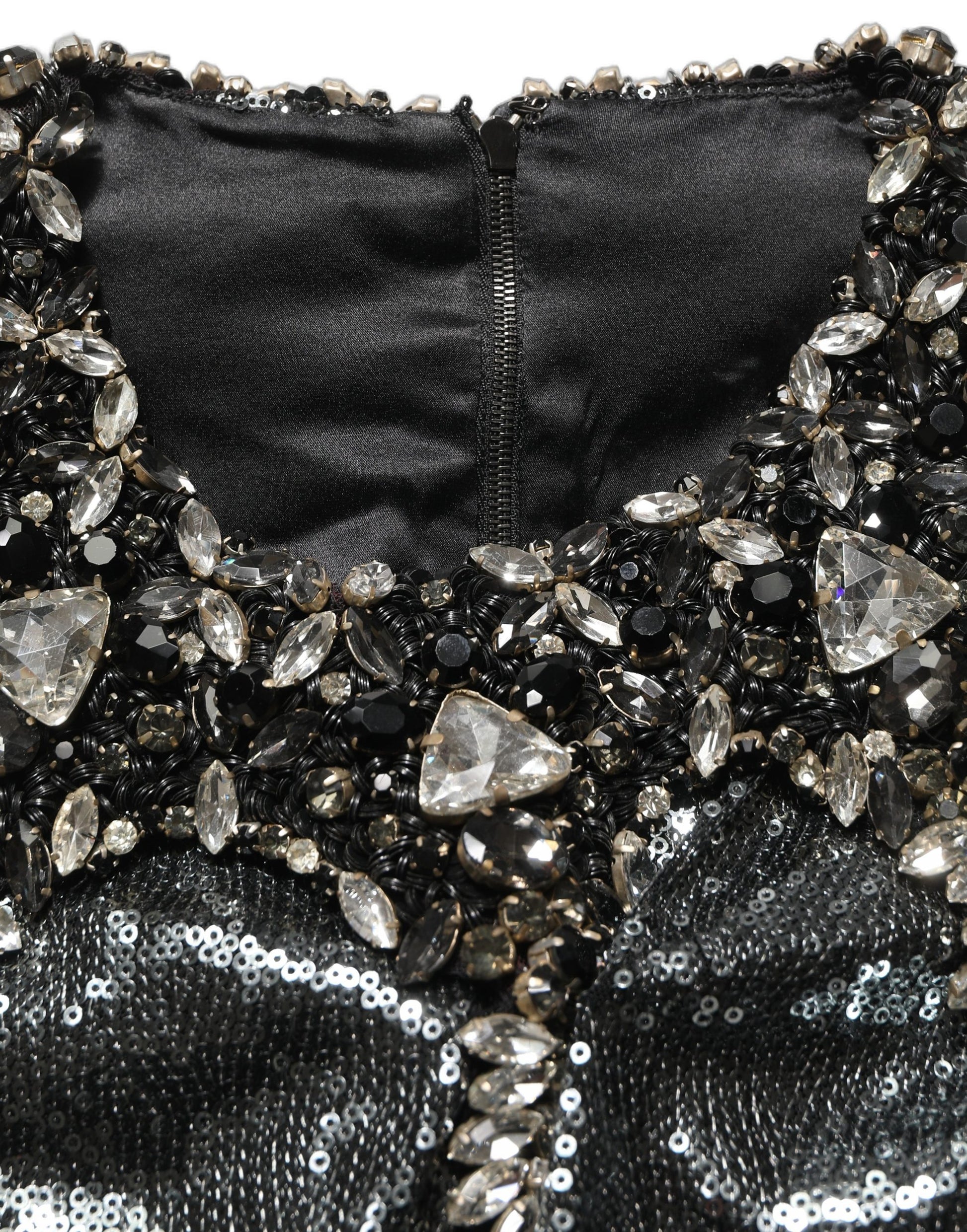 Dolce & Gabbana Metallic Gray Sequin Embellished Blouse Top Dolce & Gabbana