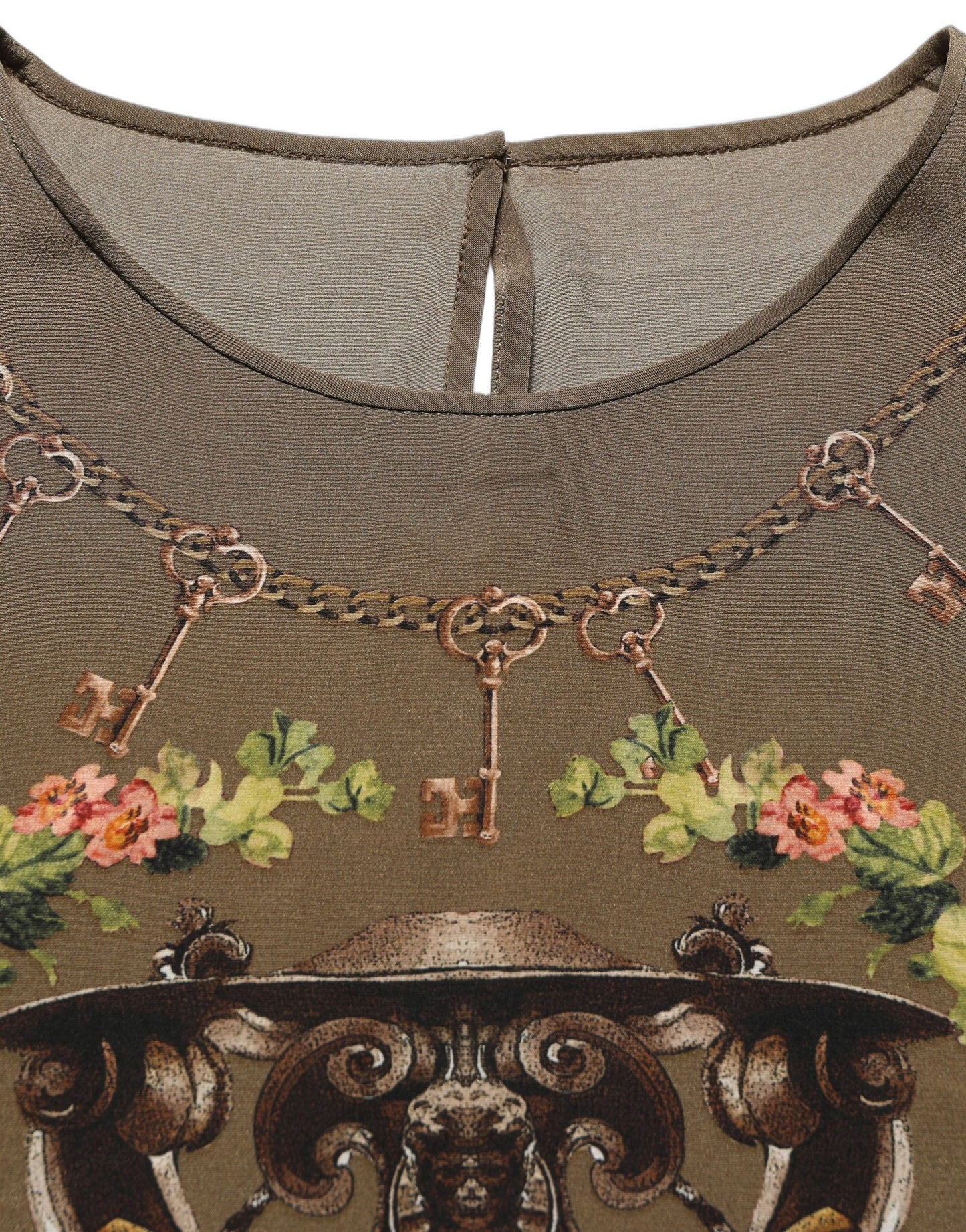 Dolce & Gabbana Brown Keys Roses Printed Silk Blouse Top Dolce & Gabbana