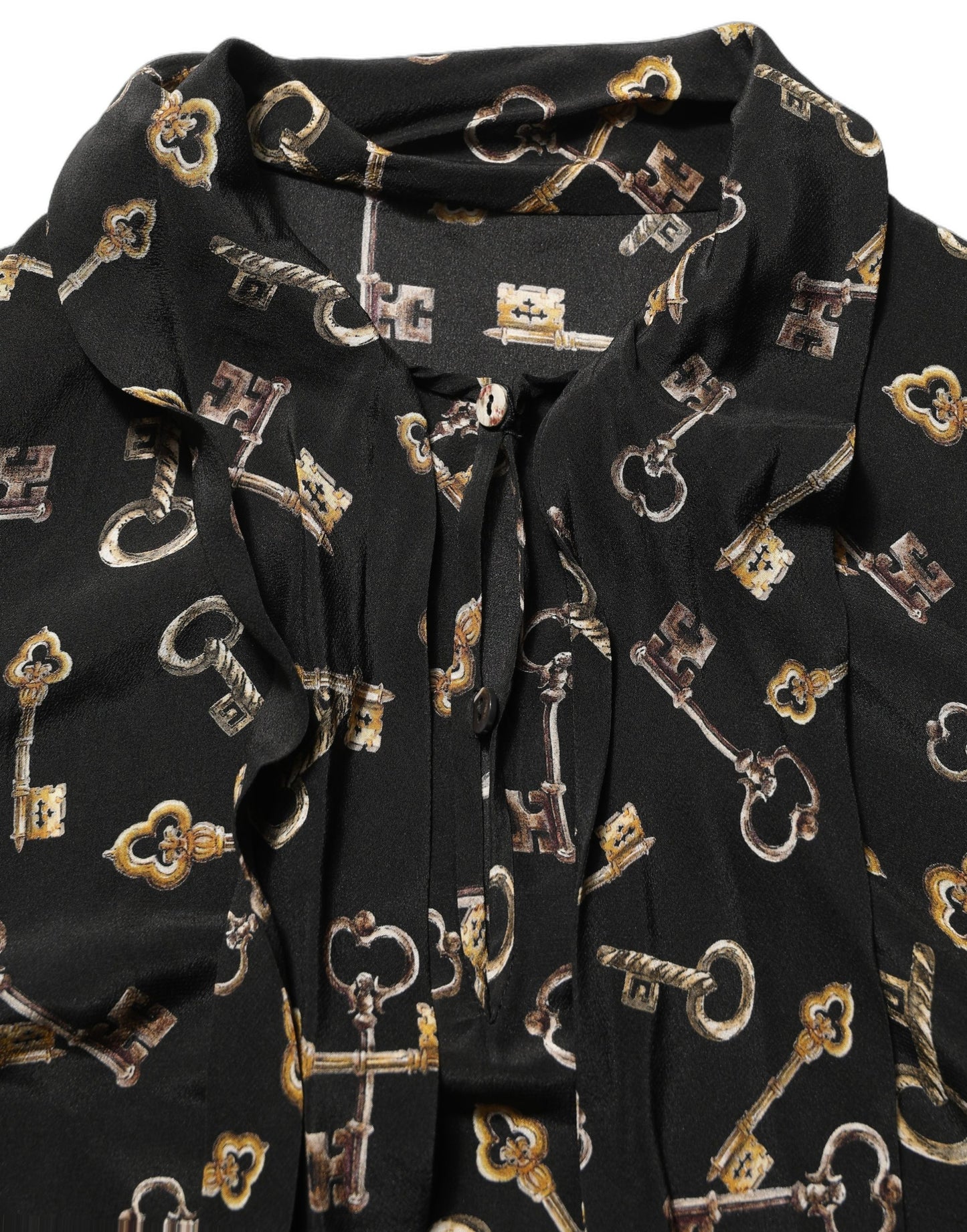 Dolce & Gabbana Black Keys Print Silk Tie Neck Blouse Top Dolce & Gabbana